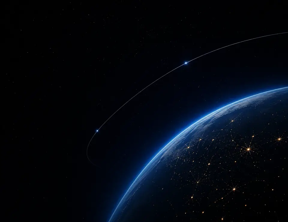 Planeta conectado por uma órbita luminosa