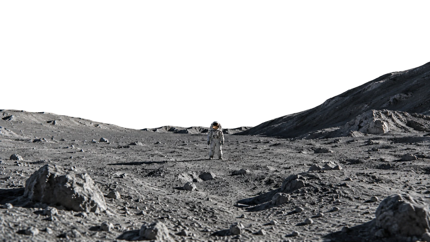 Astronauta sobre uma paisagem lunar
